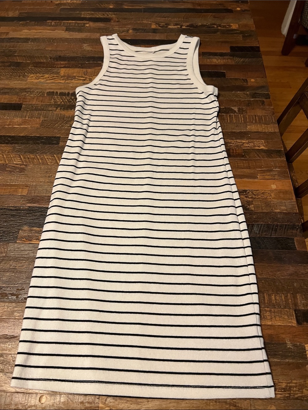 a new day White and Black Striped Sleeveless Midi Dress